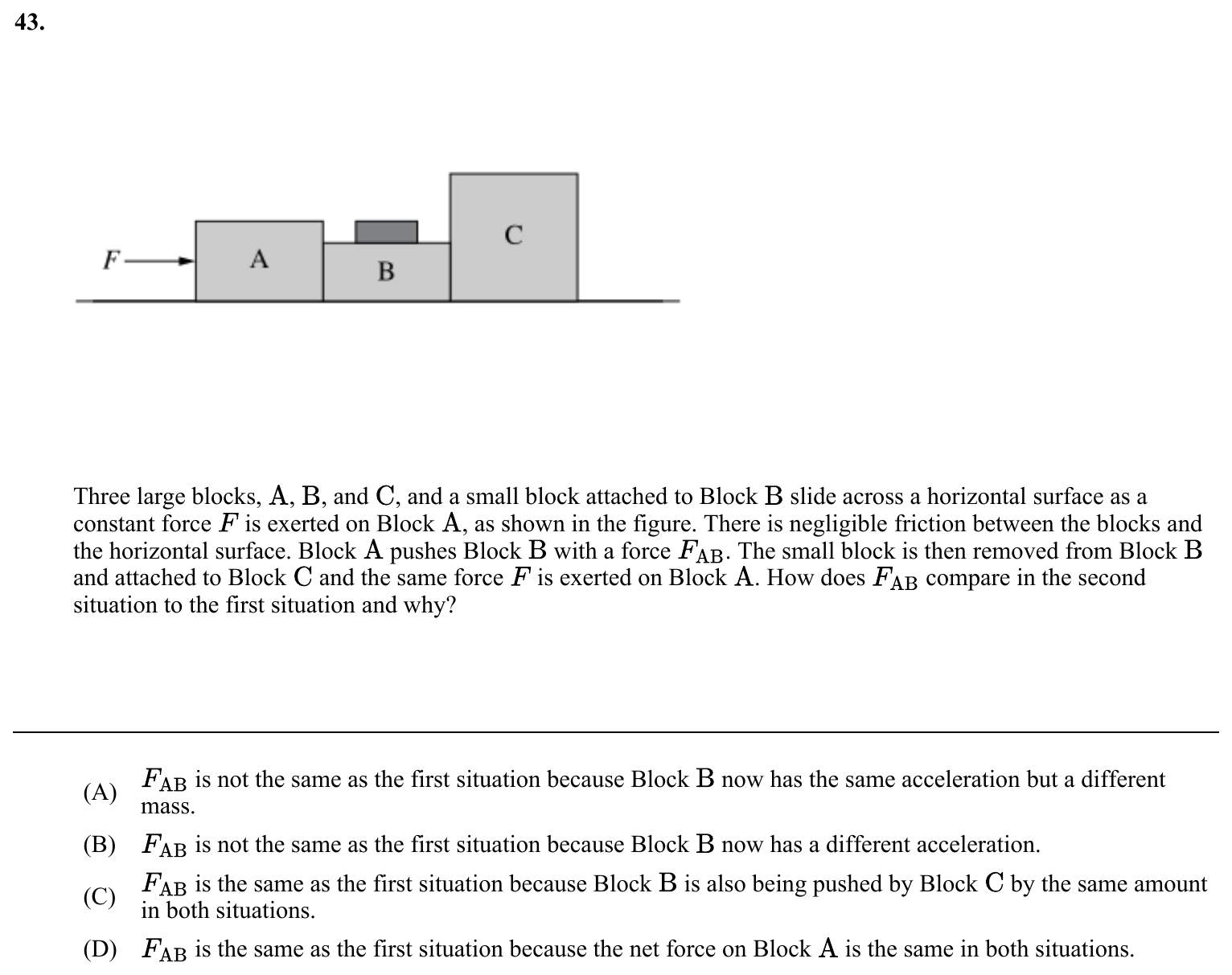 Question 43 exact exam item, including figure and choices