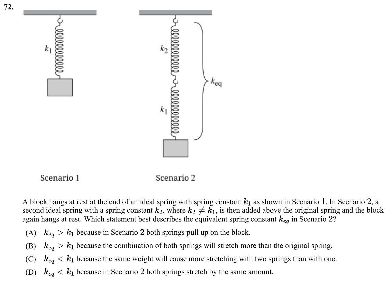 Question 72 exact exam item, including figure and choices