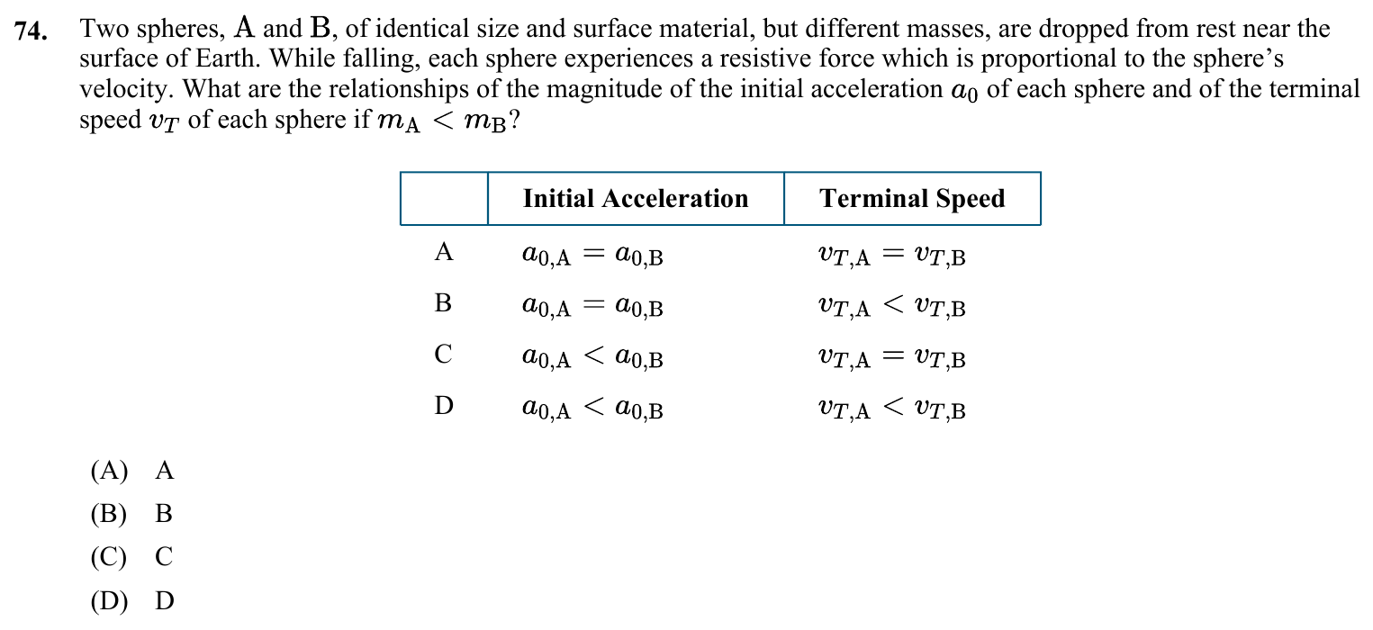 Question 74 exact exam item, including figure and choices