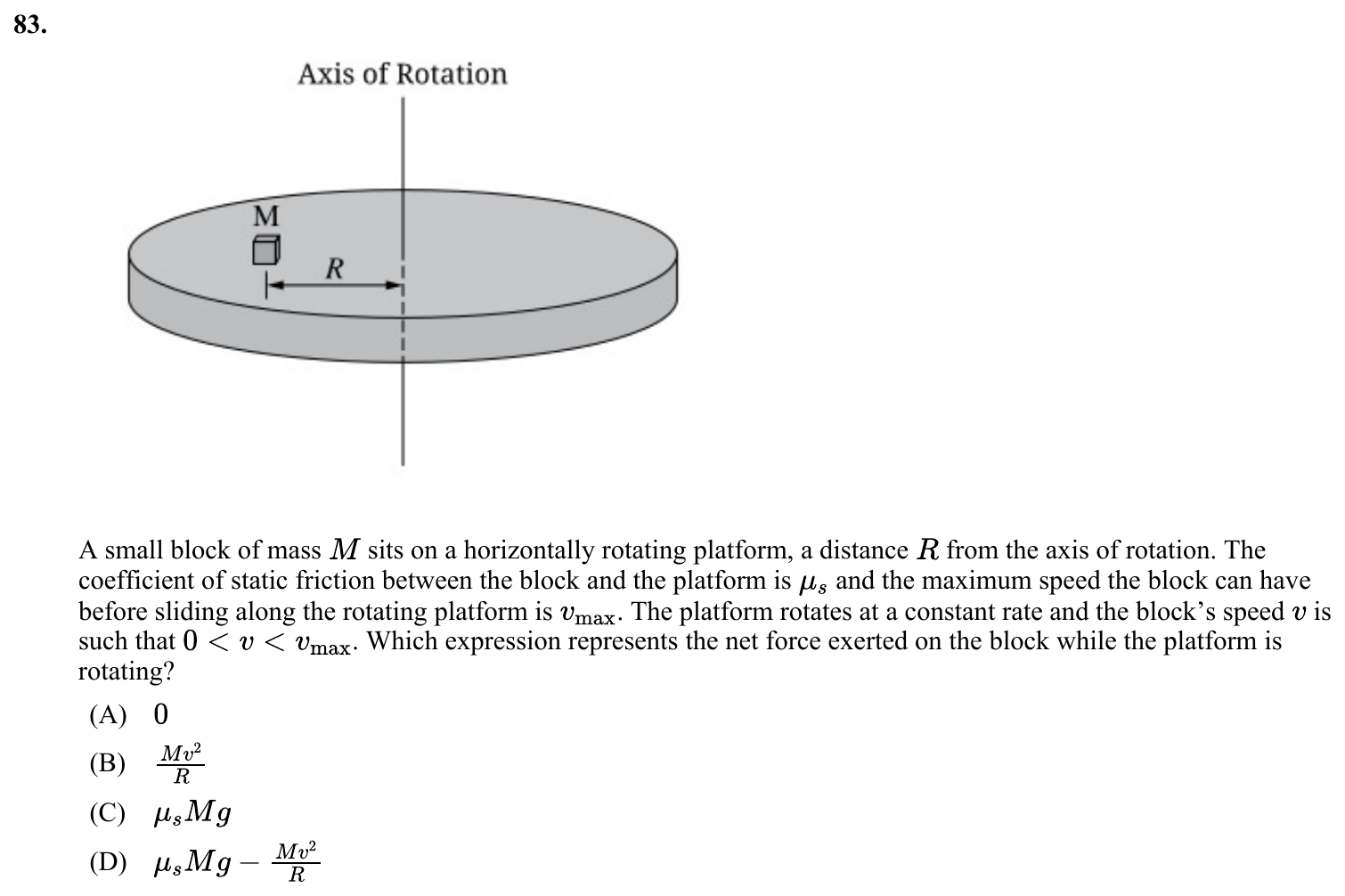 Question 83 exact exam item, including figure and choices