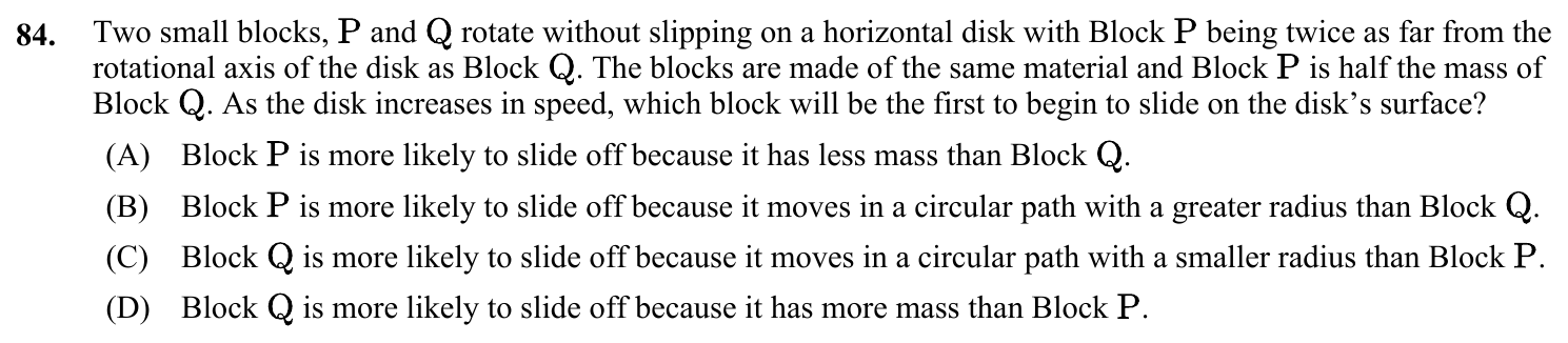 Question 84 exact exam item, including figure and choices