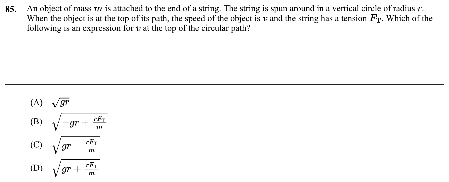 Question 85 exact exam item, including figure and choices
